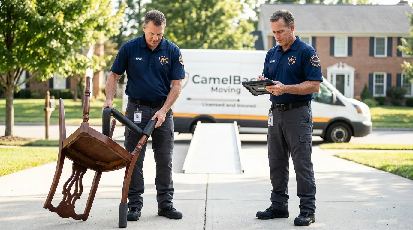 Movers inspecting furniture for damage prevention before loading in Seeley Lake, MT