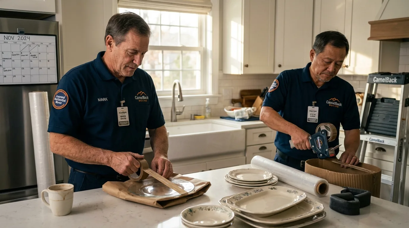 Professional crew packing kitchen dishware in Seeley Lake, MT